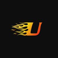 letter U Burning flame logo design template vector
