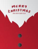 Christmas celebration and happy new year greeting or invitation card in paper cut style. Close up Santa Claus suit. 