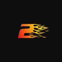 Number 2 Burning flame logo design template vector