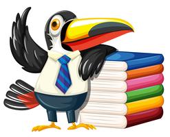 Toucan with many books vector
