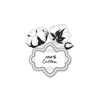 Cotton label. Natural material sign with cotton flower boll. Flo vector