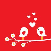 Two cute birds on blooming branch - card for Valentine day vector