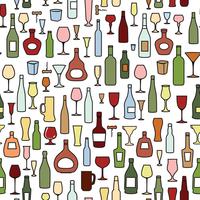 Wine bottle, wine glass tile pattern. Drink wine party background vector