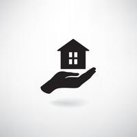 Casa en mano Signo de limpieza. Inmobiliaria, icono de seguro vector