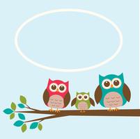 Cute owl family on branch with place for text vector