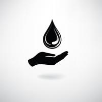 Drop icon in hand silhouette on a white background. Save water s vector