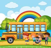 Students going to school by bus vector