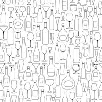 Wine bottle, wine glass tile pattern. Drink wine party background vector