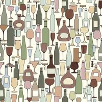 Botella de vino y copa de vino de patrones sin fisuras. Beber azulejo de bar de vinos