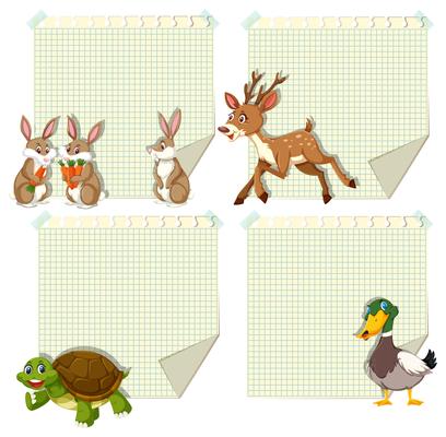 Set of animal on note template