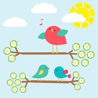 Set of cute birds on springtime branches vector