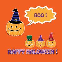 Halloween card with pumpkins in hats  vector