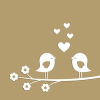 Cute birds with hearts cutting from white paper