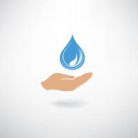 Icono de gota en la silueta de la mano sobre un fondo blanco. Ahorrar agua s vector