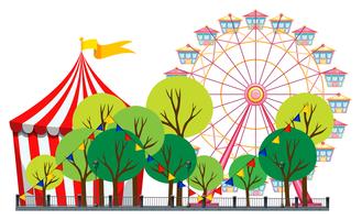 Circus scene with tent and ferris wheel vector