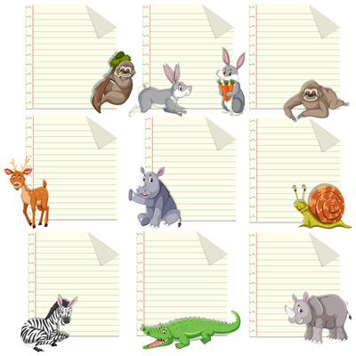 Set of animal on note template