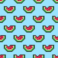 Pixel Art Watermelon Slices Seamless Pattern vector