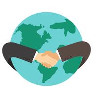 businessman hand shaking hand with earth vector