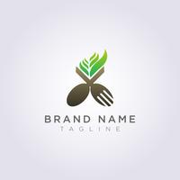 Logo spoon fork with leaves for your restaurant brand or business vector
