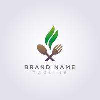 Logo spoon fork with leaves for your restaurant brand or business vector