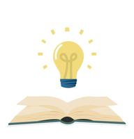 open green book with lightbulb flat design vector