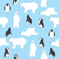 cute polar bears with penguins saemless pattern vector