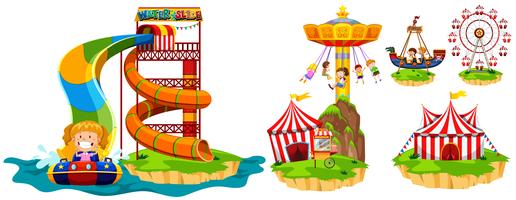 Different rides in theme park vector