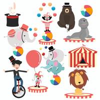 Conjunto de festival de dibujos animados de personajes de circo encantador vector