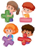 Set of children holding mathematic symbols vector