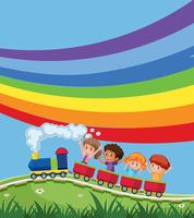 Train with children infront of rainbow vector