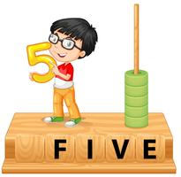 A boy holding number five vector