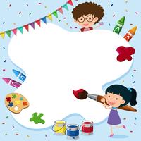 Border template with kid and painting tools vector
