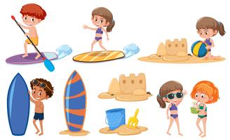 Conjunto de niños en vacaciones de verano. vector