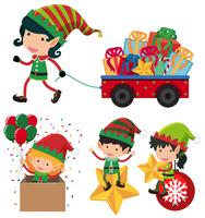 Christmas elf and cart full of presents vector