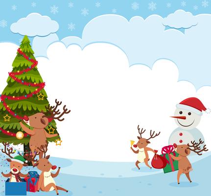 Background design with reindeers and snowman