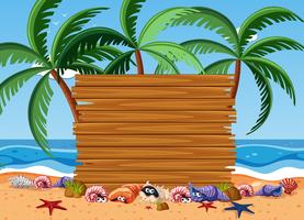 Wooden board with sea animals and ocean in background vector