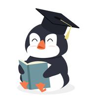 Cartoon penguin reading book vector