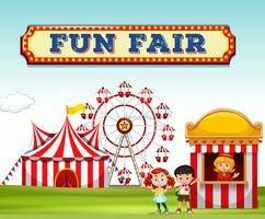 Children buying ticket at fun fair vector