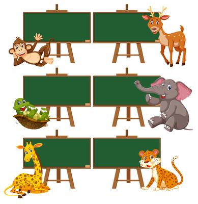 A set of animals and blackboard