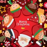 Christmas card with santa and happy children vector