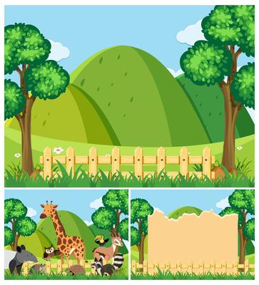 Background templates with cute animals in the field