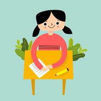 Girl Seat Over School Desk With Leaves  vector