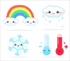 Pronóstico del tiempo kawaii cartoon rainbow rainbow, sol y luna que se ven lindos y coloridos. vector