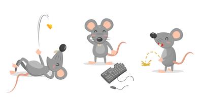 Aislante lindo de las muestras del vector del carácter de la rata o del ratón en el fondo blanco.