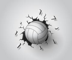 Voleibol en la pared rota. Vector de ilustración EPS10.
