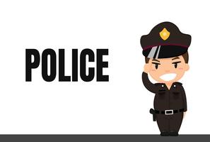 Carrera de dibujos animados Policía tailandesa en uniforme con postura de respeto en servicio. vector