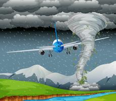 Airplane flying on bad weather vector