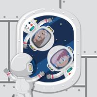 Los niños astronautas en el espacio. vector