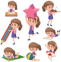 Conjunto de chicas realizando actividades. vector