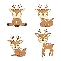 Cute deer cartoon in different poses. vector